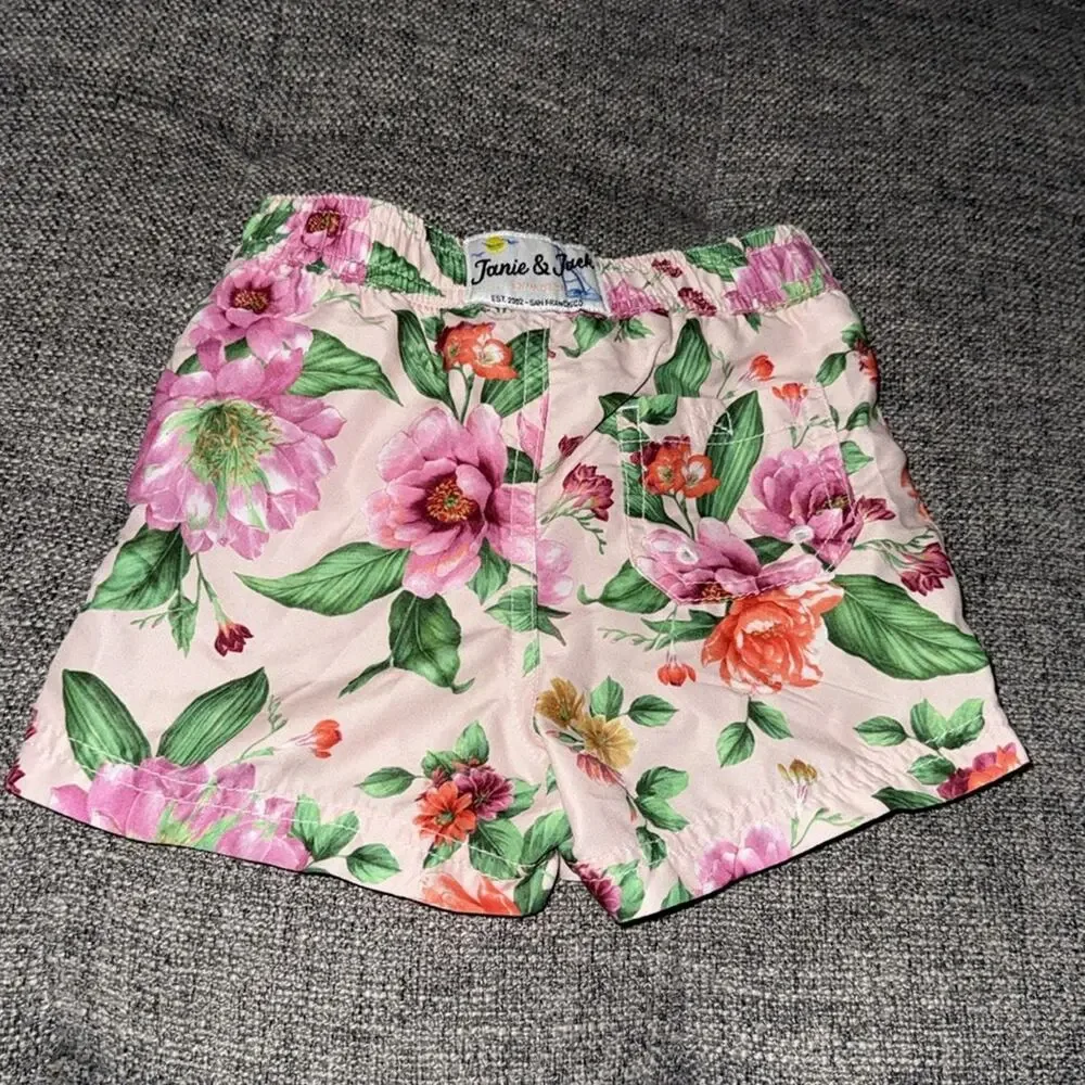 Janie and Jack floral Dahlia Swim Trunk size 6-12.